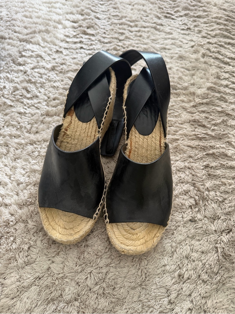 Celine Black Leather Espadrille Wedge Sandals - Picture 2 of 3